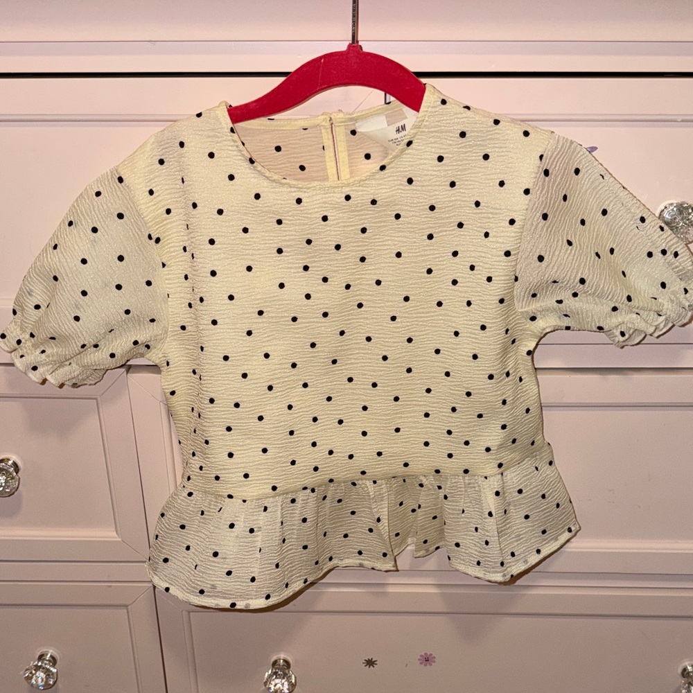 H&M Cream and Black Polka Dot Kids Blouse